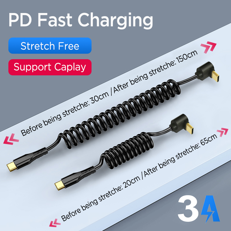 Coiled Usb Cable - 차량용 90도 코일형 USB C 케이블,